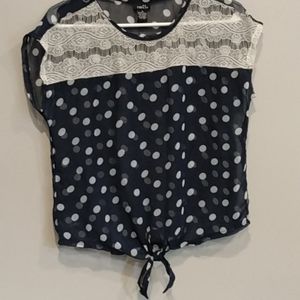 Navy Polkadot Sheer  Blouse by Rue21